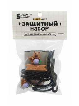 Защитный набор для зарядного устройства iLikeGift "Капибара и ягоды", черный (5 предметов)