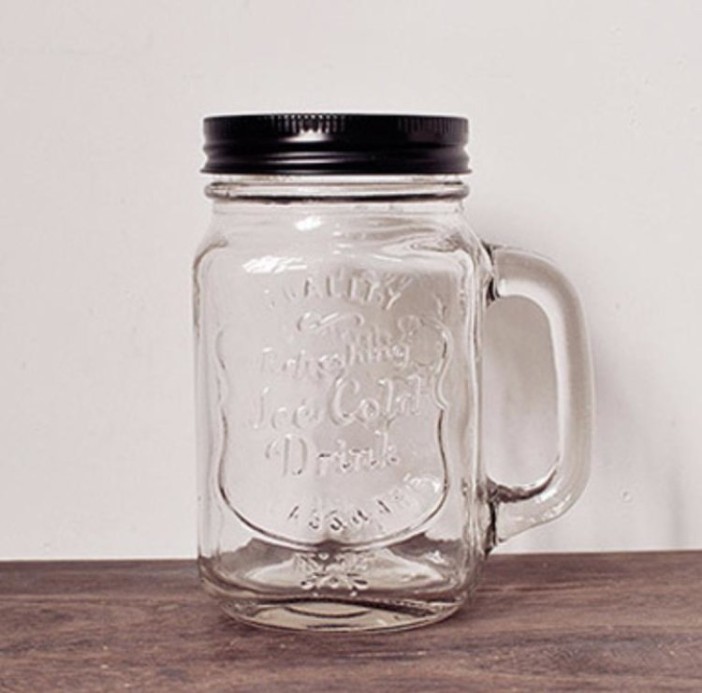 КРУЖКА банка для напитков с трубочкой (прозрачная+черная крышечка) 