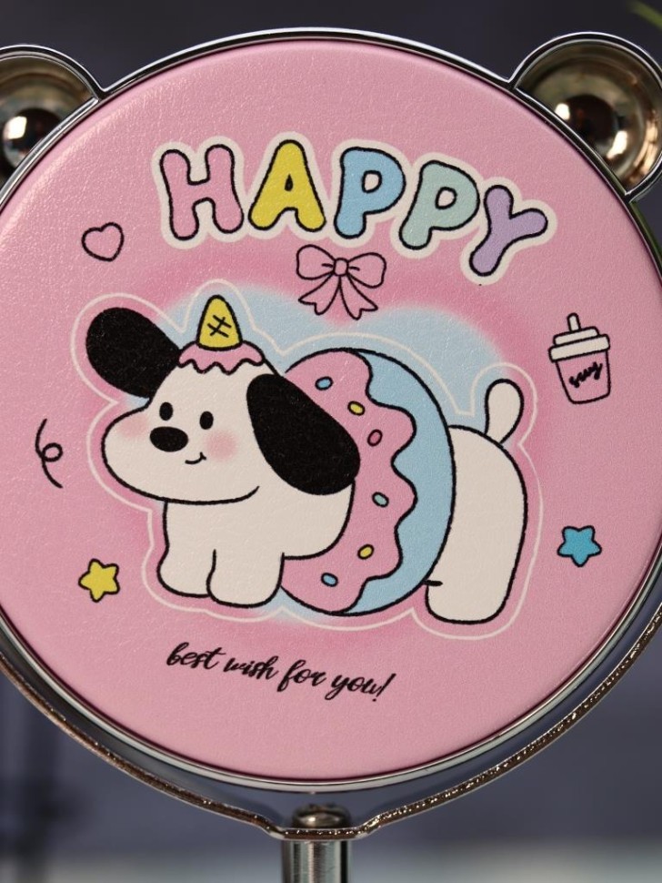 Зеркало настольное на ножке "Happy dog", розовое (10,5*18 см)