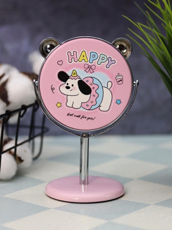 Зеркало настольное на ножке "Happy dog", розовое (10,5*18 см)