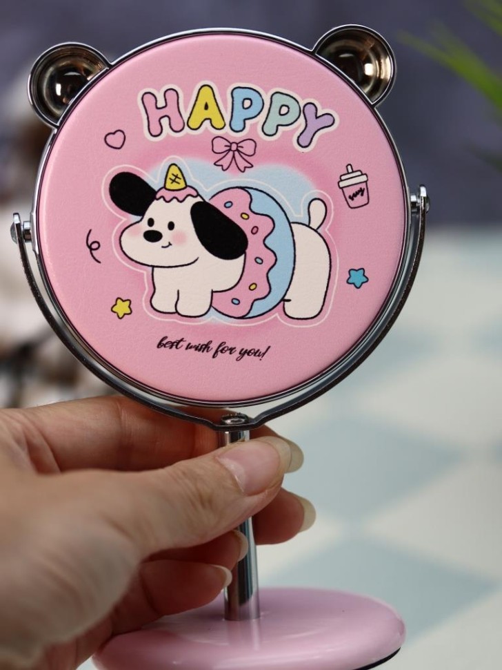 Зеркало настольное на ножке "Happy dog", розовое (10,5*18 см)