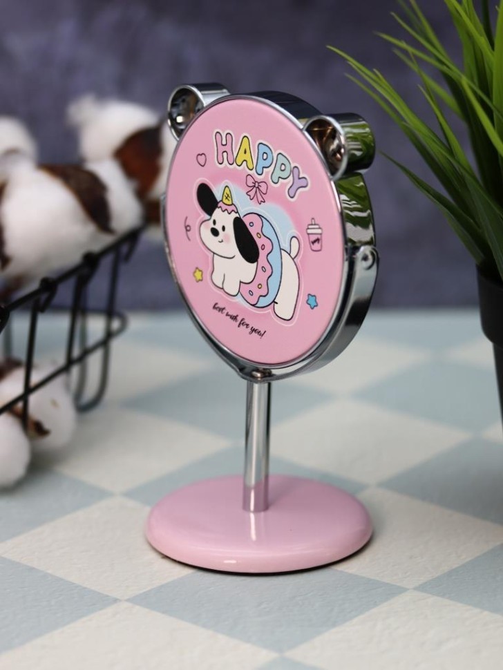 Зеркало настольное на ножке "Happy dog", розовое (10,5*18 см)