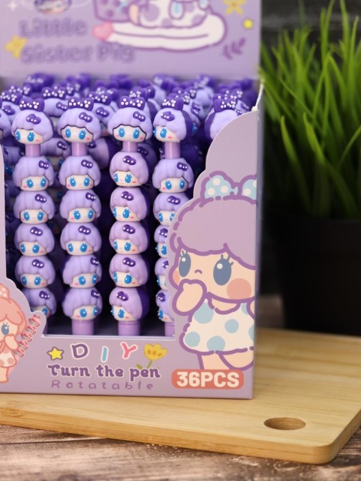 Ручка гелевая &quot;Little sister pig&quot;, purple, шоу-бокс 36 шт. 
