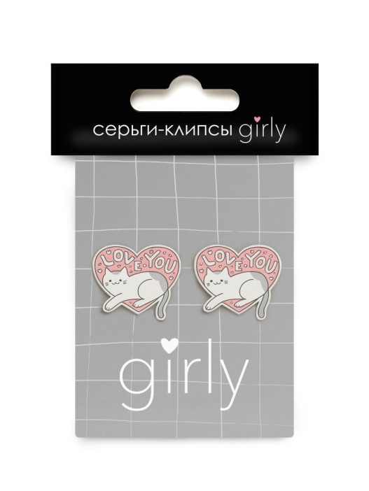 Серьги-клипсы GIRLY "Кот в сердце" 