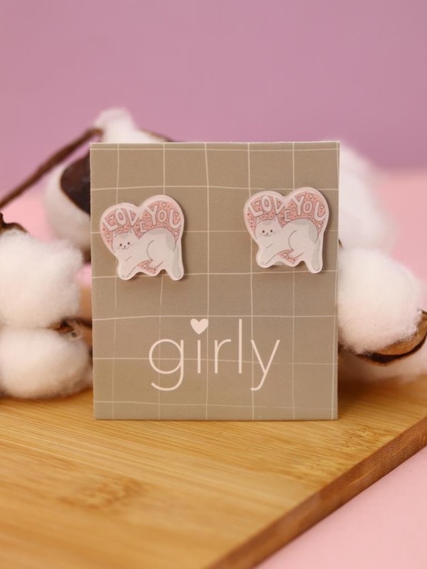 Серьги-клипсы GIRLY "Кот в сердце"