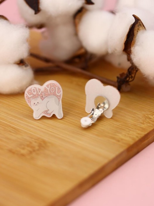 Серьги-клипсы GIRLY "Кот в сердце" 