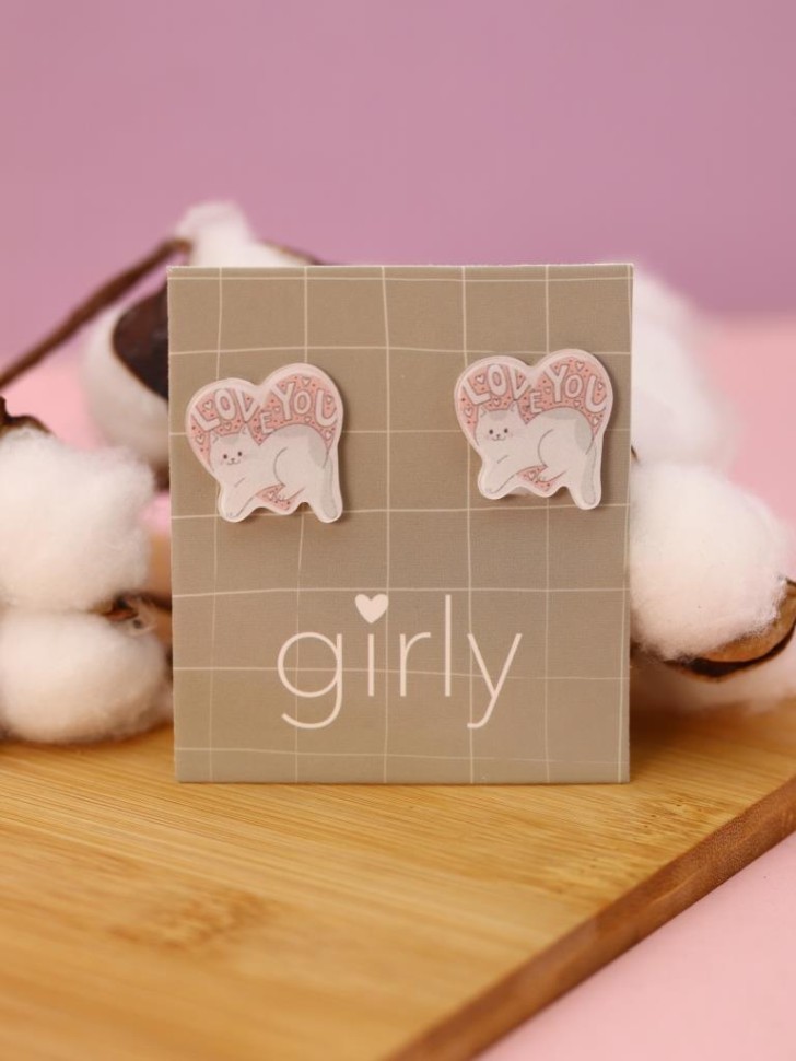 Серьги-клипсы GIRLY "Кот в сердце"