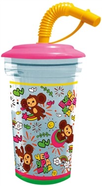 Стакан с трубочкой "Чебурашка", дизайн 1 (420мл) 