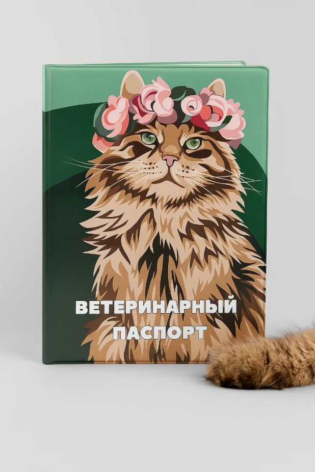 Обложка для ветеринарного паспорта "Красивый кот", 16х11,3 см, (плотность 280 мкм)