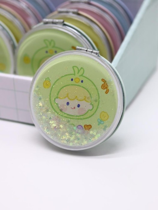 Зеркало раскладное шейкер &quot;Малыш-цыпленок&quot;, зеленое, 7*7 см 