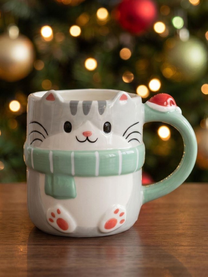 Кружка керамическая iLikeGift "Новогодний котик", 440 мл