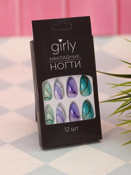 Накладные ногти GIRLY «Cote d&#039;Azur», 12 шт., с клеевыми пластинами 