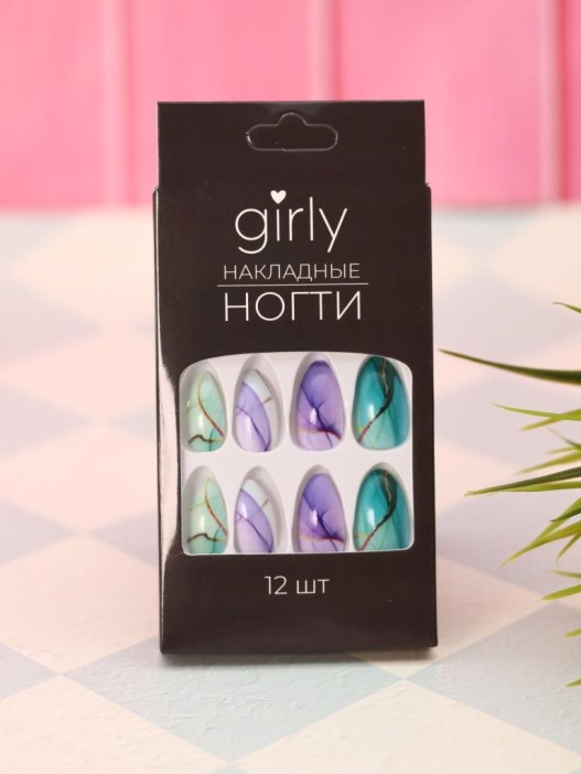 Накладные ногти GIRLY «Cote d&#039;Azur», 12 шт., с клеевыми пластинами 