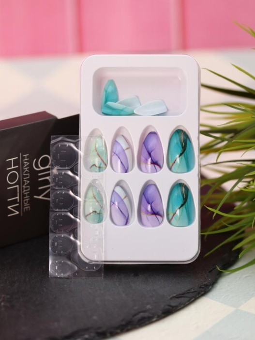 Накладные ногти GIRLY «Cote d&#039;Azur», 12 шт., с клеевыми пластинами 