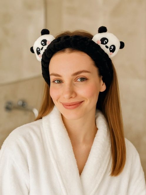 Повязка на голову GIRLY "Two pandas", black 