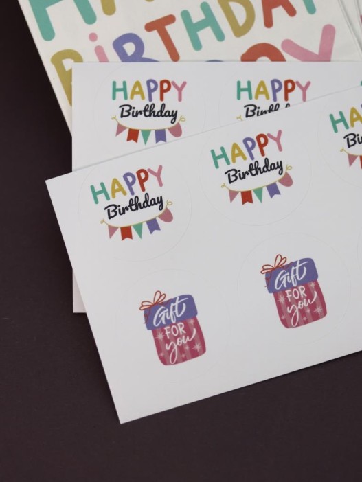 Набор подарочных пакетов+наклейки (6 шт.) &quot;Happy birthday&quot;, 19*8*6 