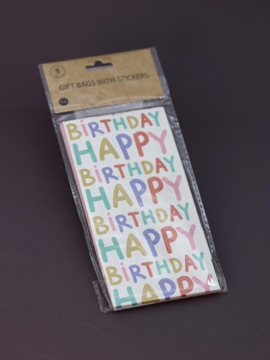Набор подарочных пакетов+наклейки (6 шт.) &quot;Happy birthday&quot;, 19*8*6 