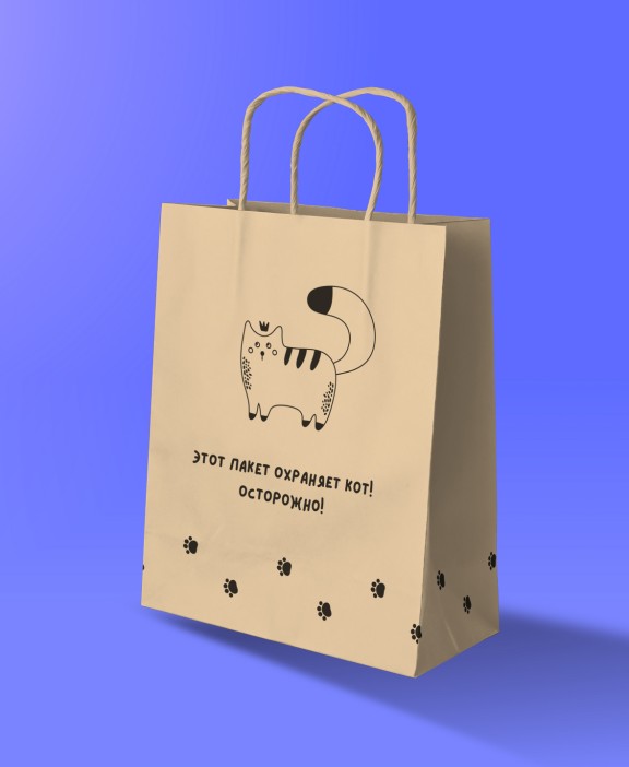Пакет подарочный iLikeGift «Этот пакет охраняет кот!» (24*10,5*32), крафт 