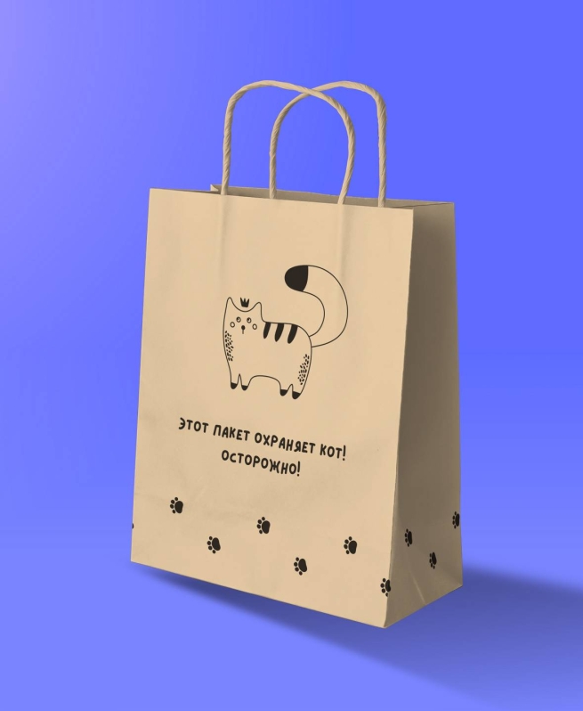 Пакет подарочный iLikeGift "Этот пакет охраняет кот!" (24*10,5*32), крафт