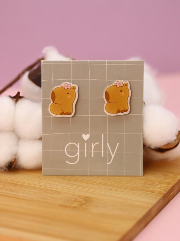 Серьги-клипсы GIRLY "Капибара с цветком"