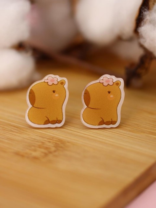 Серьги-клипсы GIRLY &quot;Capybara with a flower&quot; 