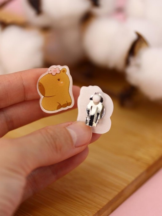 Серьги-клипсы GIRLY &quot;Capybara with a flower&quot; 