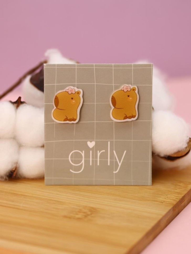 Серьги-клипсы GIRLY "Капибара с цветком"