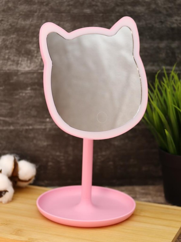 Зеркало настольное с подсветкой GIRLY "Милый котенок", розовое