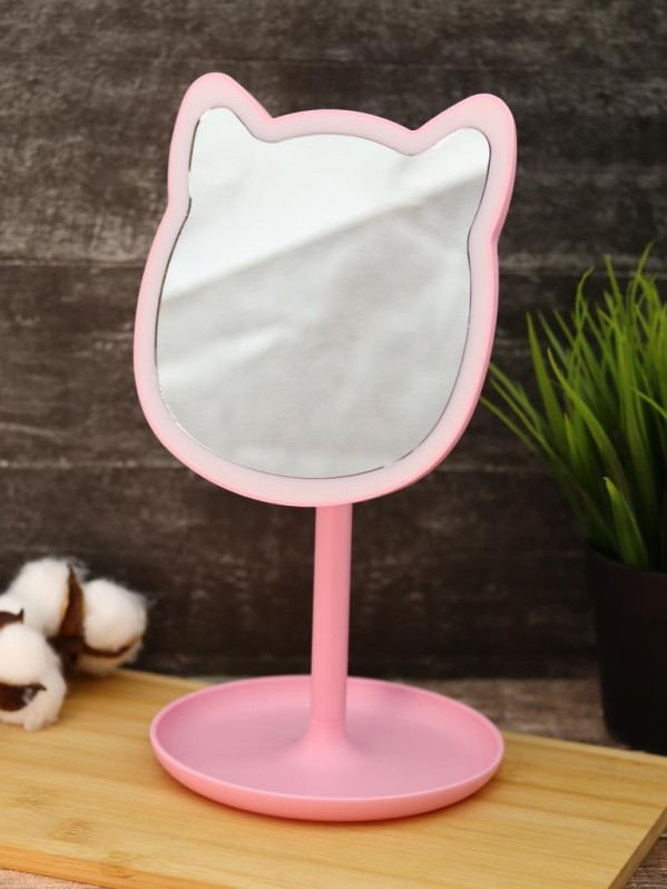 Зеркало настольное с подсветкой GIRLY "Милый котенок", розовое