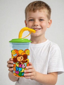 Стакан с трубочкой "Чебурашка", дизайн 2 (420мл)