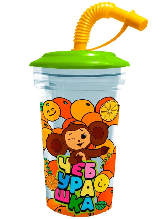 Стакан с трубочкой "Чебурашка", дизайн 2 (420мл) 
