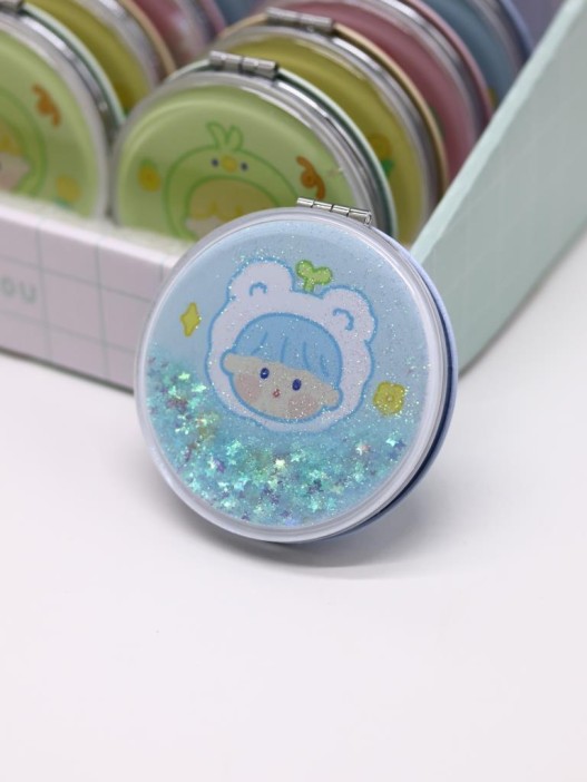 Зеркало раскладное шейкер &quot;Малыш-медведь&quot;, голубое, 7*7 см 