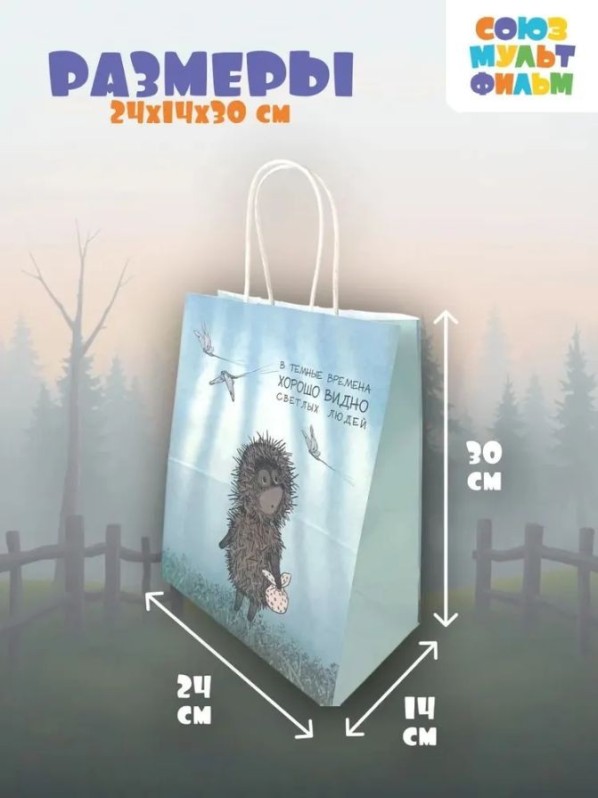 Пакет подарочный "Ежик в тумане. В темные времена", белый (24*14*30)