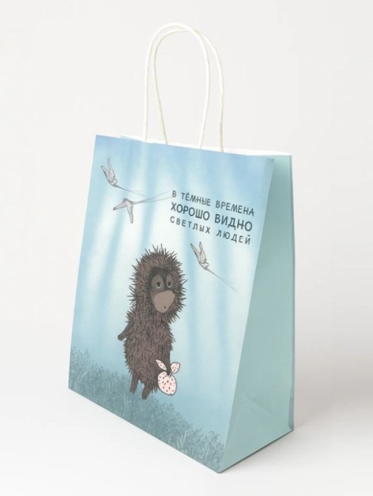Пакет подарочный «Ёжик в тумане. В тёмные времена», белый (24*14*30) 