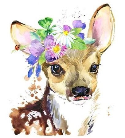 Алмазная мозаика без подрамника &quot;Оленёнок с цветами&quot;, 15х20 см 