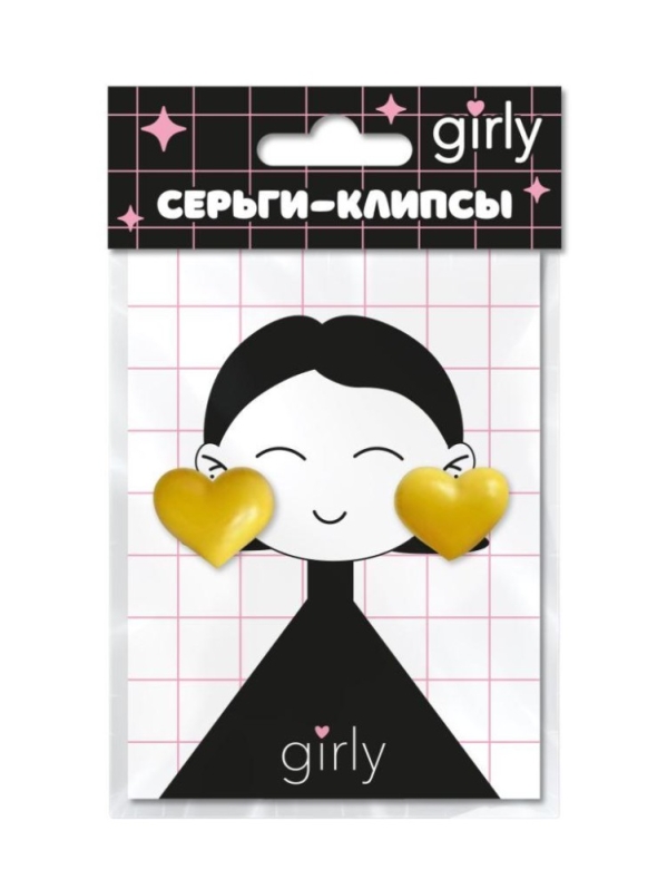 Серьги-клипсы GIRLY "Hearts", yellow