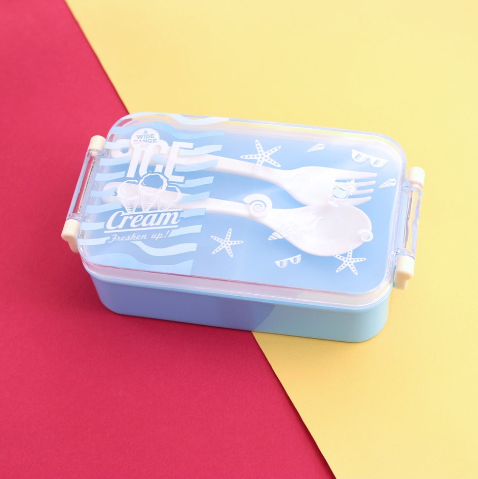 90046 Ланчбокс "Ice creme" голубой (ложка и вилка в наборе)