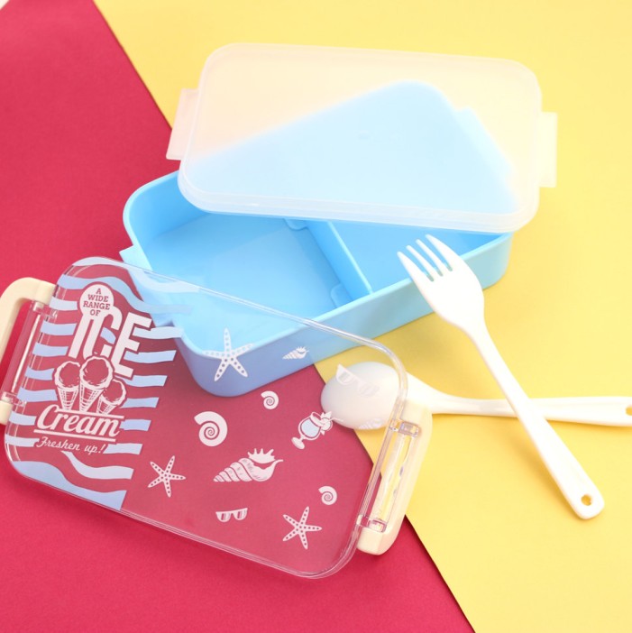 Ланчбокс "Ice creme" голубой (ложка и вилка в наборе) 