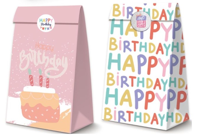 Набор подарочных пакетов+наклейки (6 шт.) &quot;Happy birthday&quot;, 24*13*8 
