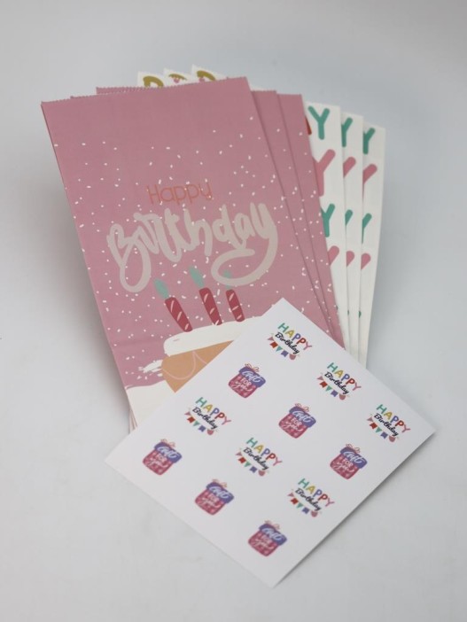 Набор подарочных пакетов+наклейки (6 шт.) &quot;Happy birthday&quot;, 24*13*8 