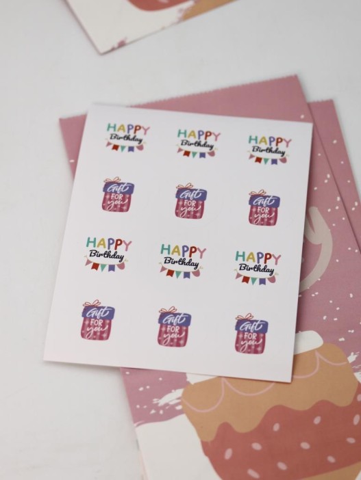 Набор подарочных пакетов+наклейки (6 шт.) &quot;Happy birthday&quot;, 24*13*8 