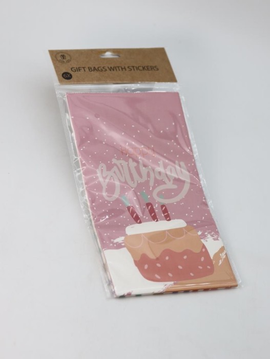 Набор подарочных пакетов+наклейки (6 шт.) &quot;Happy birthday&quot;, 24*13*8 