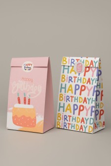 Набор подарочных пакетов+наклейки (6 шт.) "Happy birthday", 24*13*8