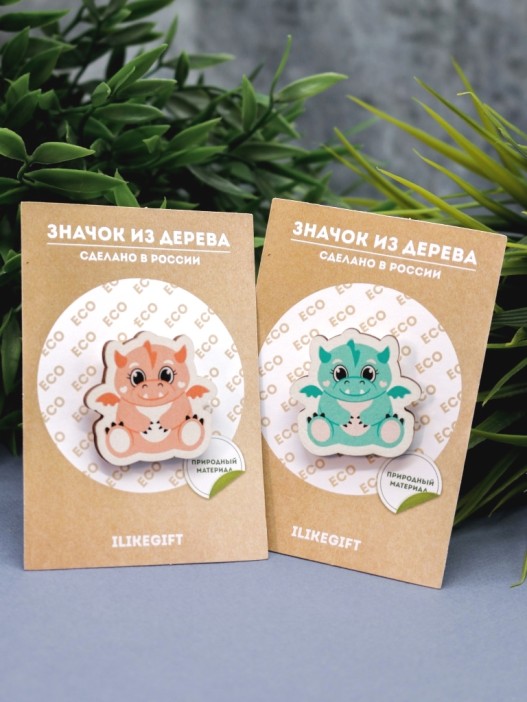 Значок ECO из дерева&quot;Dragon&quot;, red 