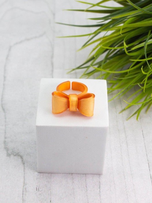 Кольцо акриловое GIRLY "Бантик", оранжевое (d=1,8 см) 