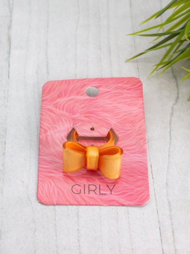 Кольцо акриловое GIRLY "Бантик", оранжевое (d=1,8 см)