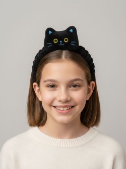 Повязка на голову GIRLY "Плюшевый кот", черная