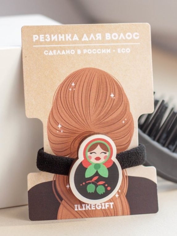 Резинка для волос ЭКО из дерева "МАТРЕШКА"