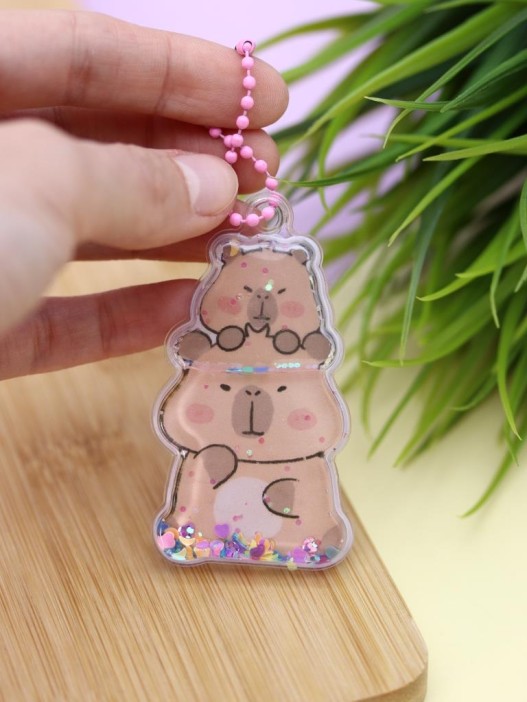 Набор гелевых наклеек с блёстками + брелок "Capybara", розовые (11,5*21 см) 