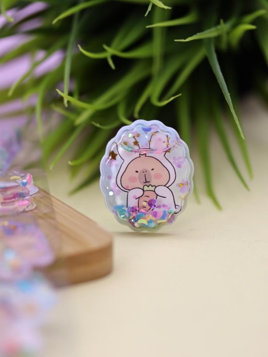 Набор гелевых наклеек с блёстками + брелок "Capybara", розовые (11,5*21 см) 